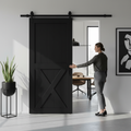 Premium Internal Primed 1 Panel X Brace Sliding Barn Door - High-Quality Timber with Black Top-Mounted Hardware for Modern Interiors