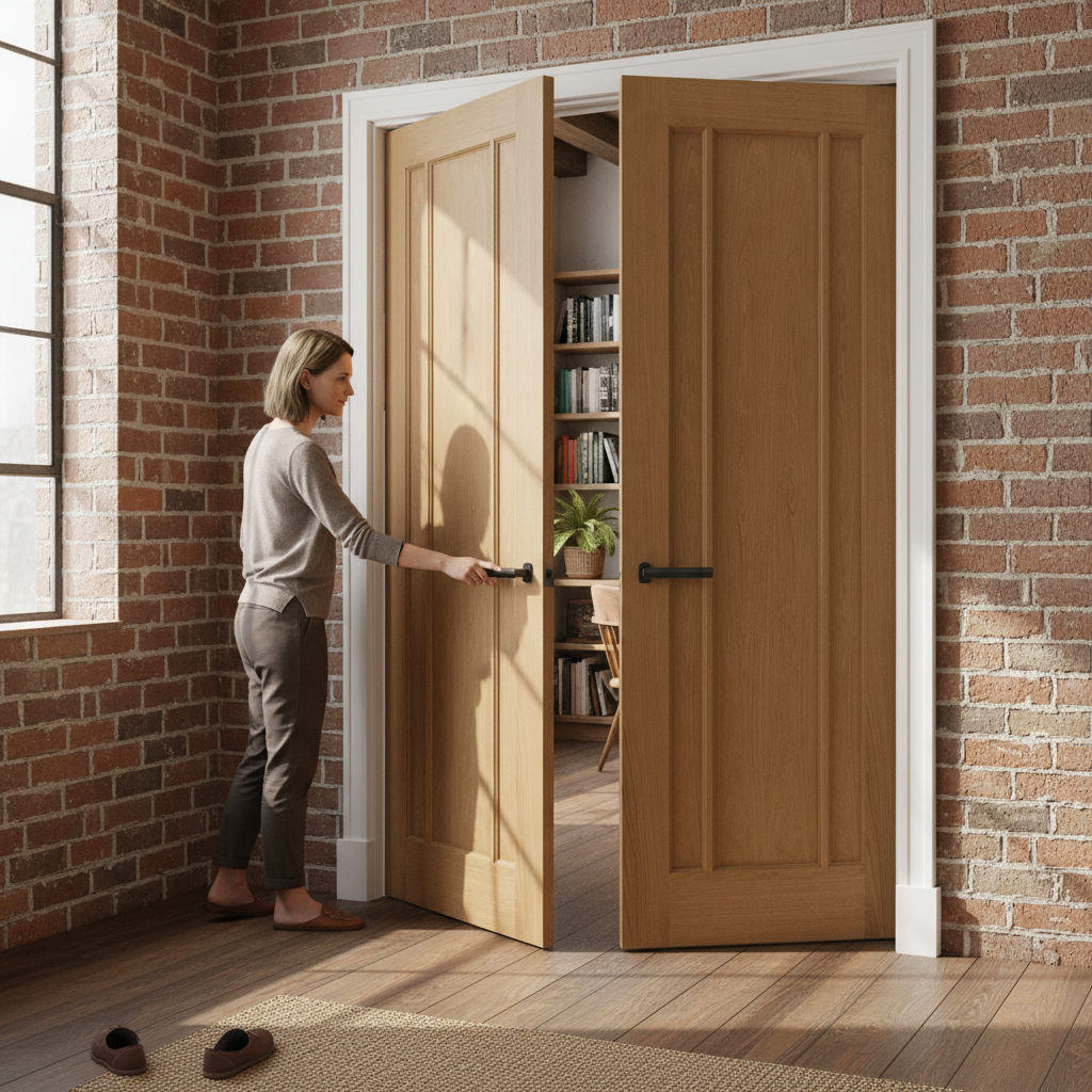 Premium Internal Oak Unfinished 3 Panel Pair Door - Customizable Elegance with 35mm Thickness and Contemporary Design