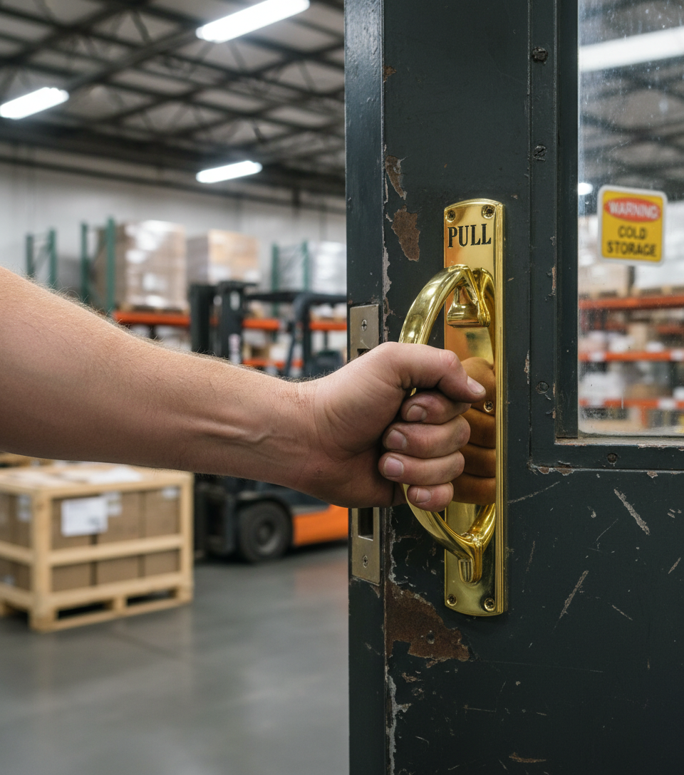 Premium Large Engraved Pull Handle with Right or Left Hand Options for Heavy Duty Use in Public Spaces