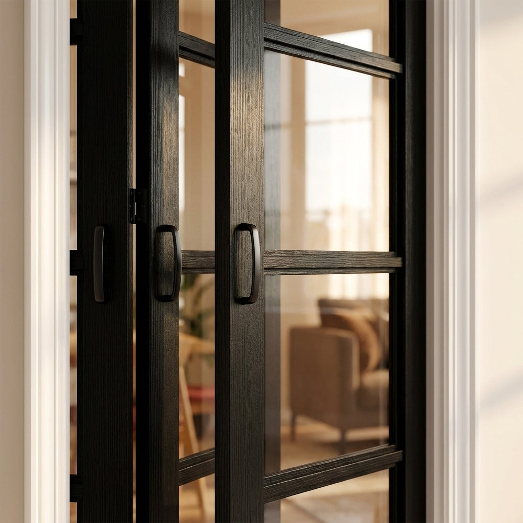 Internal Bifold Door, Jet Black, Fully Finished, 4 Light Clear Glass - detail view