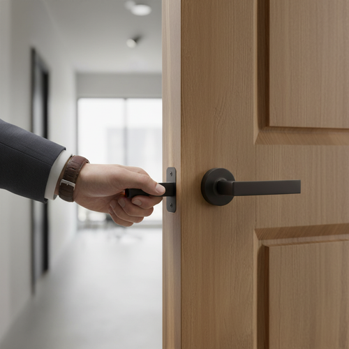 Designer Round Lever Door Handle - Elegant Matt Black Finish with Ecotech Nanotechnology for Enhanced Durability - Image 2
