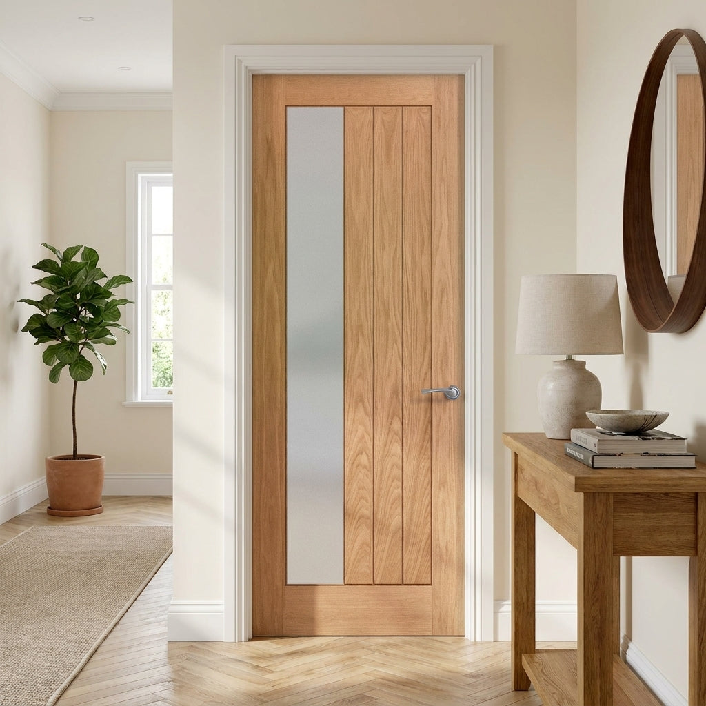 Oak Internal Door Unfinished with Obscure Toughened Glass, Solid Core