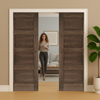 Premium Walnut Double Pocket Door Set with Strong Galvanised Steel Frame and Adjustable Protrusion for Elegant Spaces