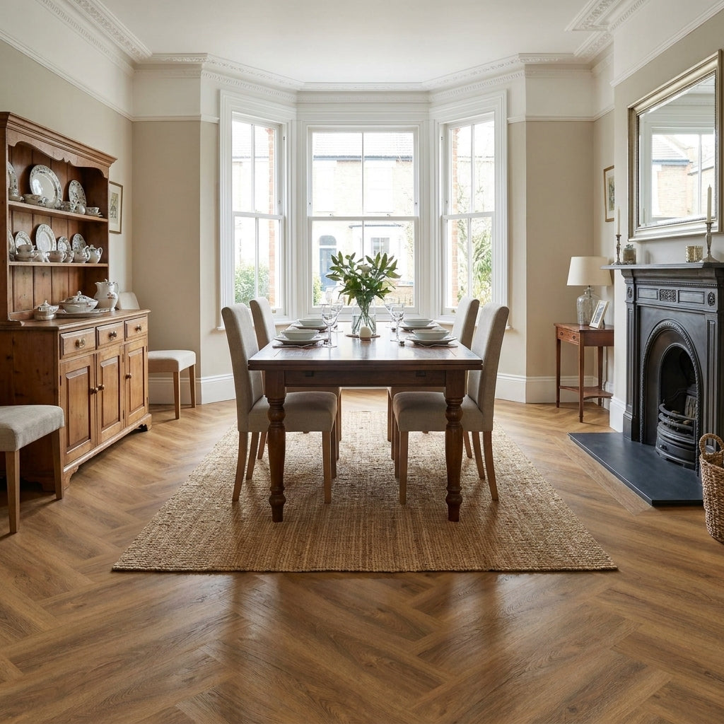 Herringbone Vinyl Flooring 5.5mm Thick Rigid Core Cottage Oak Finish