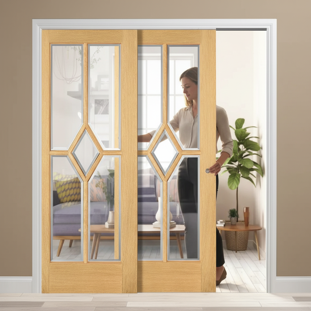Premium 5L Clear Glazed Telescopic Pocket Door System with Wooden Jamb Kit and Anti-Warp Profile for Elegant Home Design
