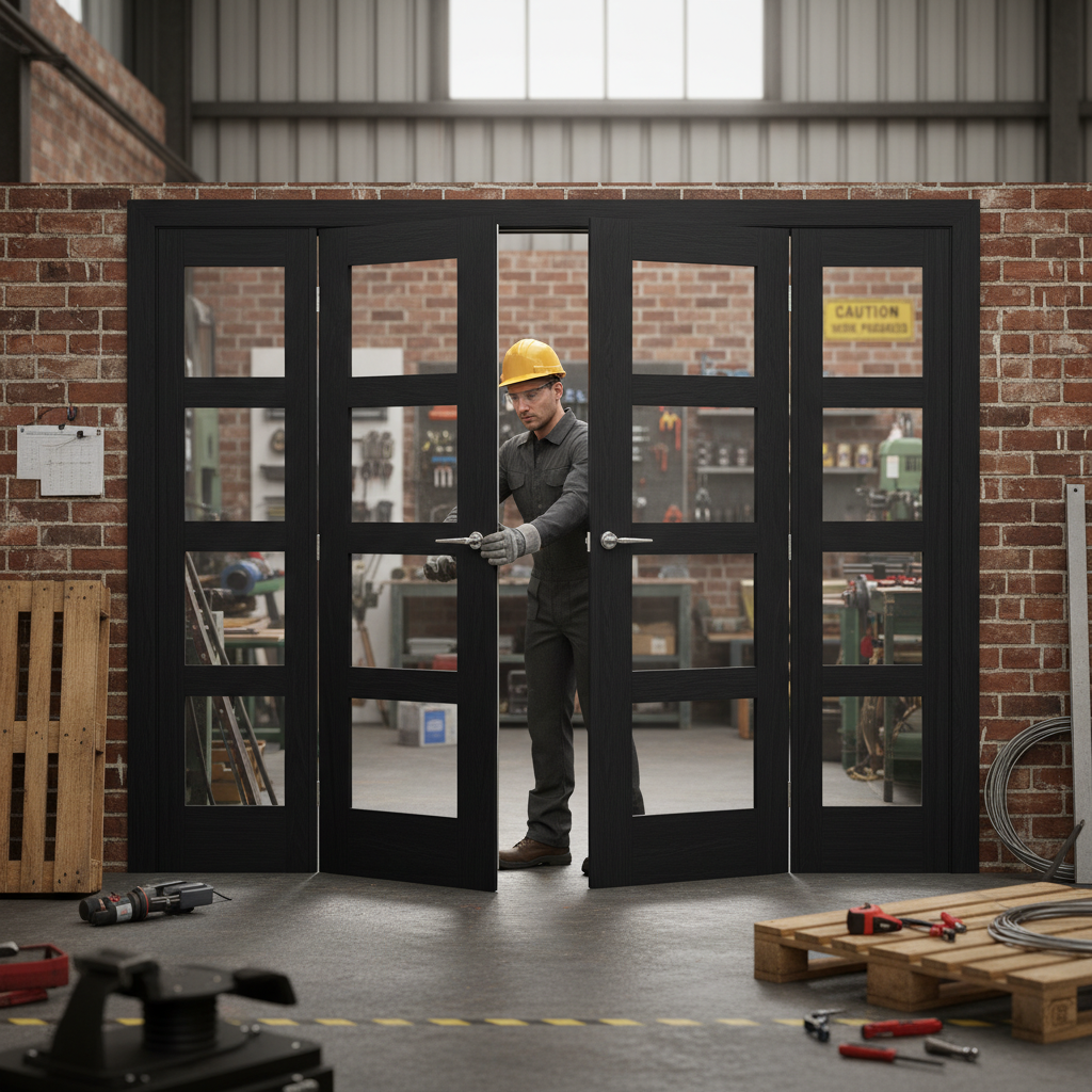 Premium Clear Glazed Brushed Black Oak French Doors with Side Panels - Versatile Room Divider Options