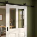 Internal White Sliding Door with 2 Light Clear Glass Panels - Victorian Design - detail view