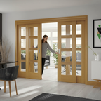 Premium Oak Sliding French Doors with Fixed End Panels for Space-Saving Design and Customizable Options