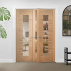 Premium Unfinished Oak Internal Door Pair with Glazed Panel, 35mm Thickness for Custom Finishing and Natural Light Enhancement
