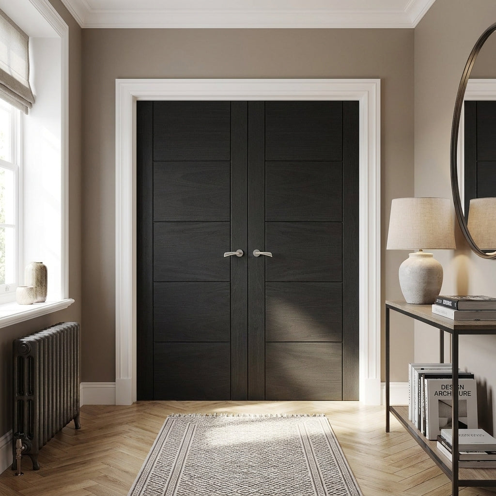 Internal Black Oak Parma Door Pair, Fully Finished, Solid Core