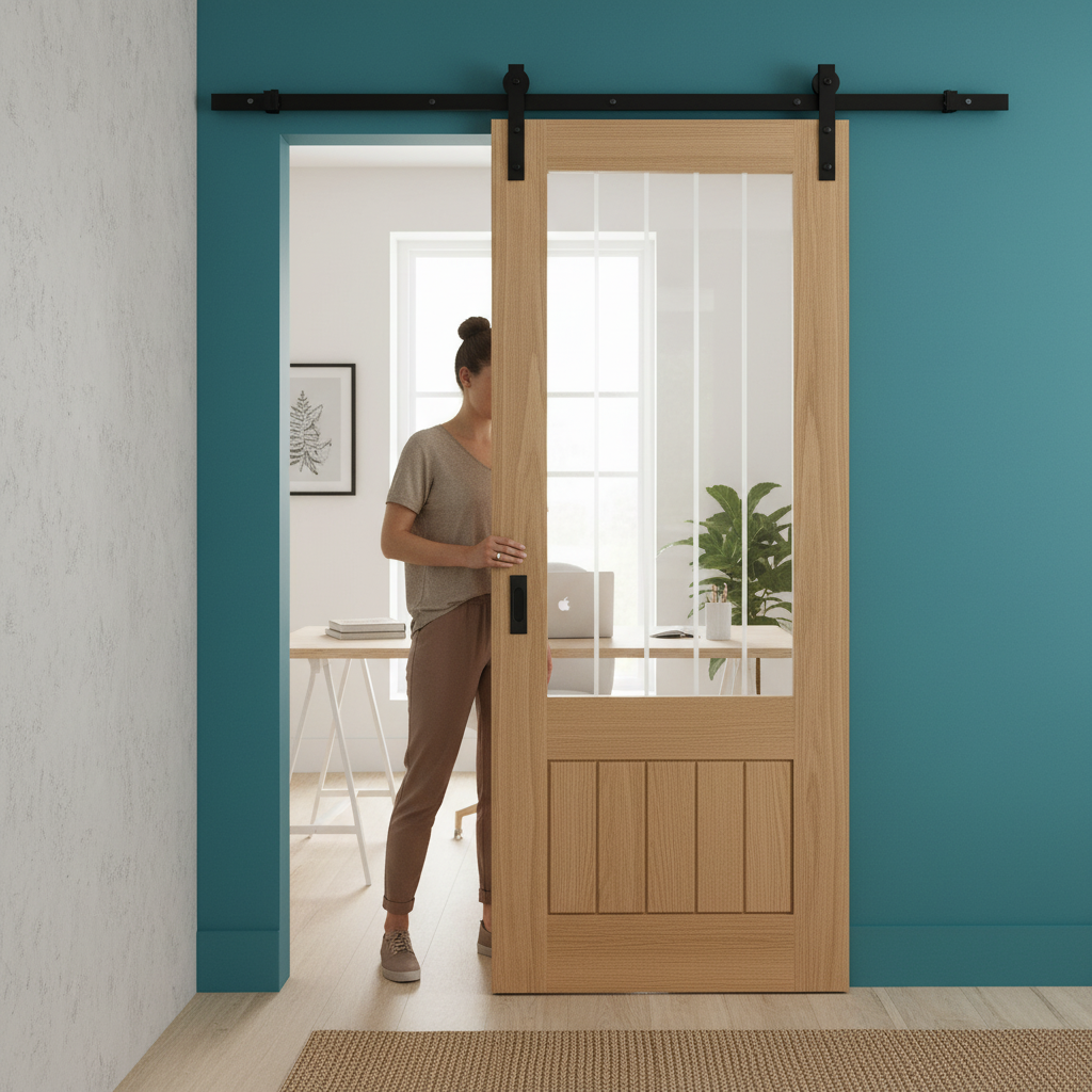 Premium Internal Unfinished Sliding Door with Clear Glass and Lined Pattern for Traditional Homes - Image 2