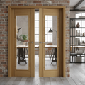 Premium Custom Stained Clear Glazed French Doors with Engineered Oak Construction and Real Oak Inlays