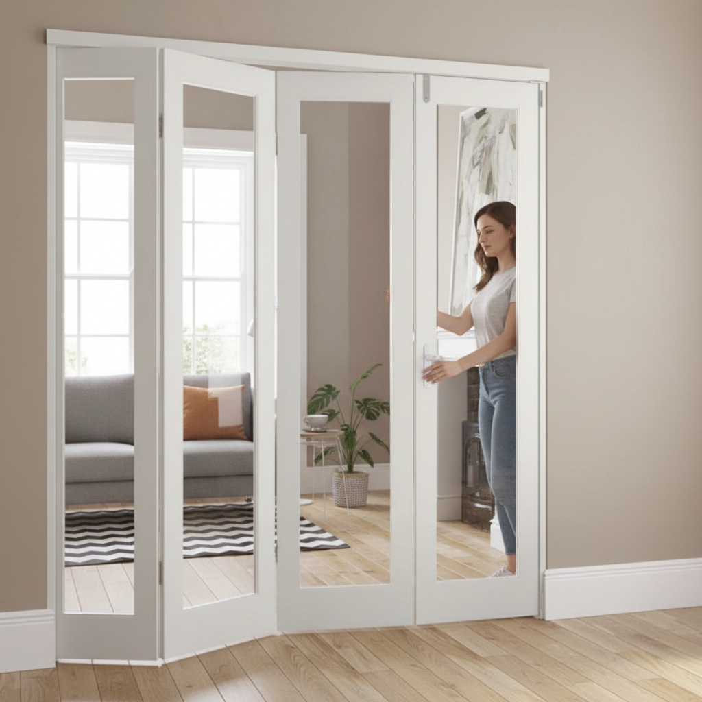 Premium 10 Fold Flat Internal Door Set with Matching Frame, 1200mm Opening, Fully Finished in White