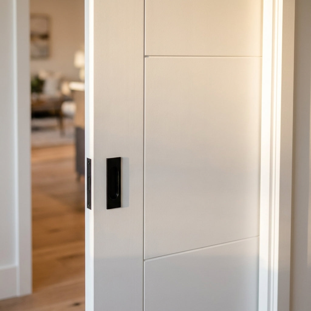 Internal Pocket Door Set, 100mm, White Primed, 3 Panel Framed Design - detail view