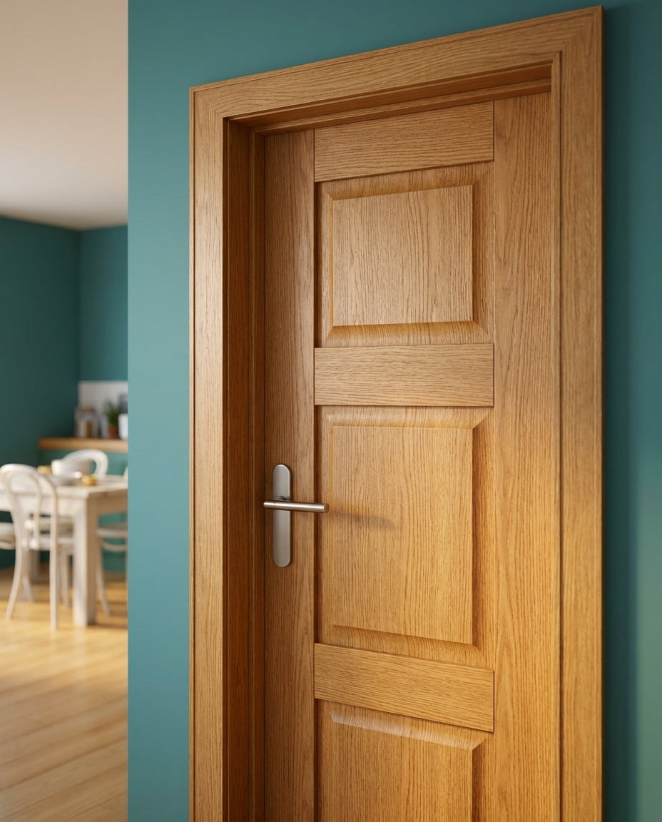 Internal Oak FD30 Fire Door Fully Finished Made-to-Measure Shaker Style - detail view