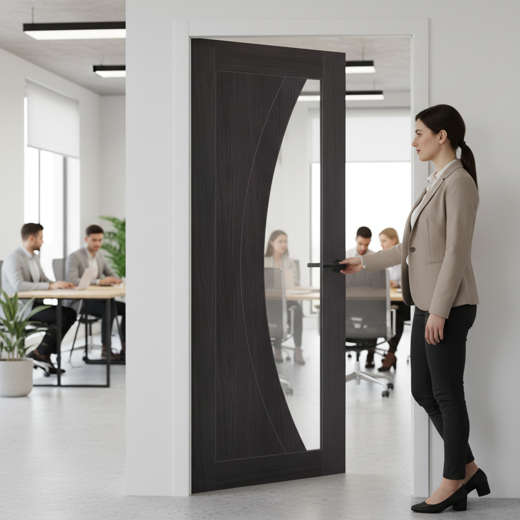 Premium Umber Grey Laminate Door with Clear Glass Panel - Stylish and Durable Design for Any Space