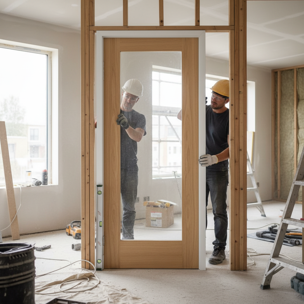 Premium Internal Oak Door with Clear Glass Pane - Unfinished Design for Custom Finishing