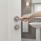 Premium Lever On Round Rose Bathroom Handle Set with Satin Nickel Hinges and Lock - Stylish and Durable Design - Image 2