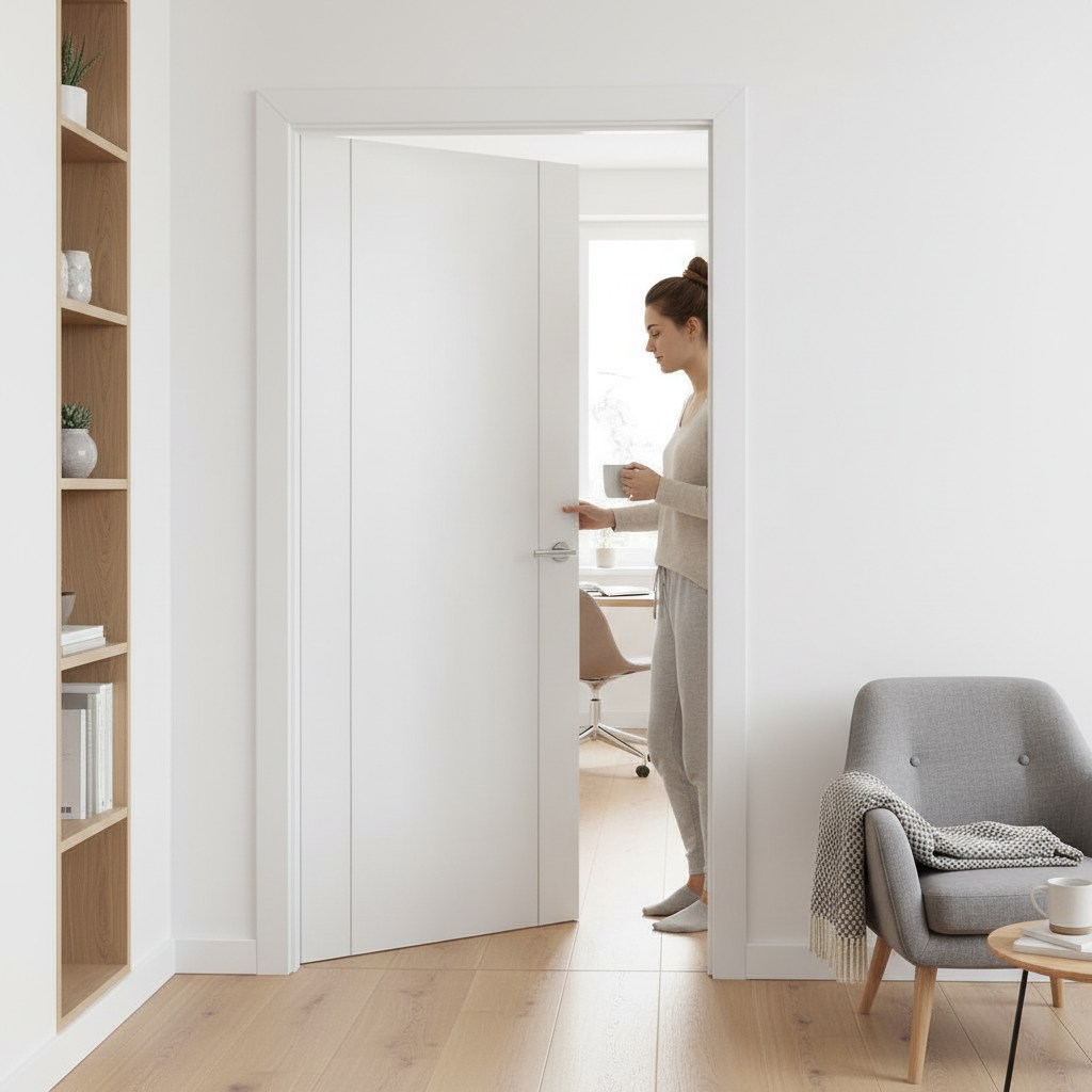 Premium White Fully Finished Internal Door with Aluminium Inlays for Modern Spaces