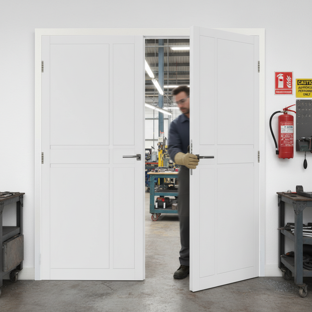 Premium Custom Made Industrial Style Door Pair - Solid Core, White Primed, Suitable for Pocket Door Systems