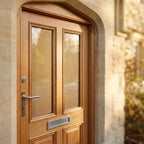 External Hardwood Door Unfinished 2 Panel 2 Light Clear Glass - detail view