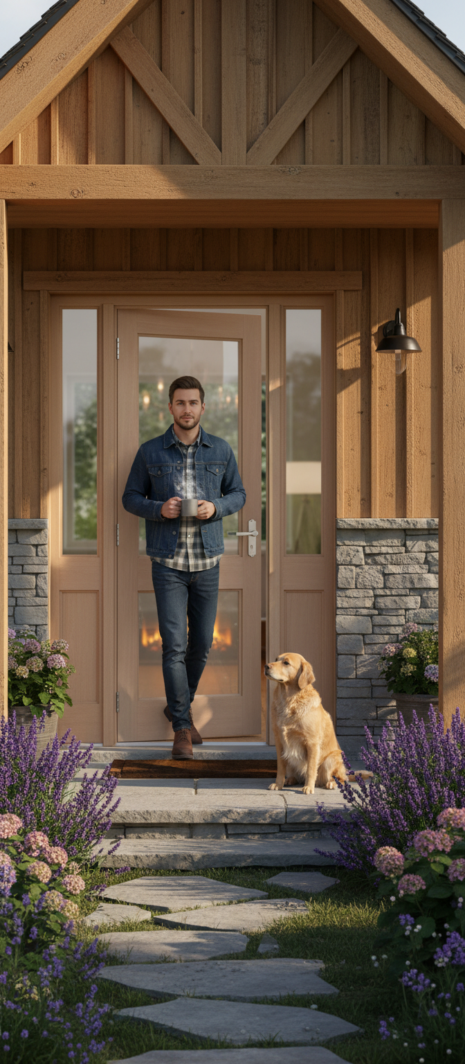 Premium Hemlock External Door with Split Design for Natural Light and Custom Glazing Options