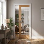 Internal Oak Pocket Door Set Unfinished 1 Light Obscure Lined Glass 100mm