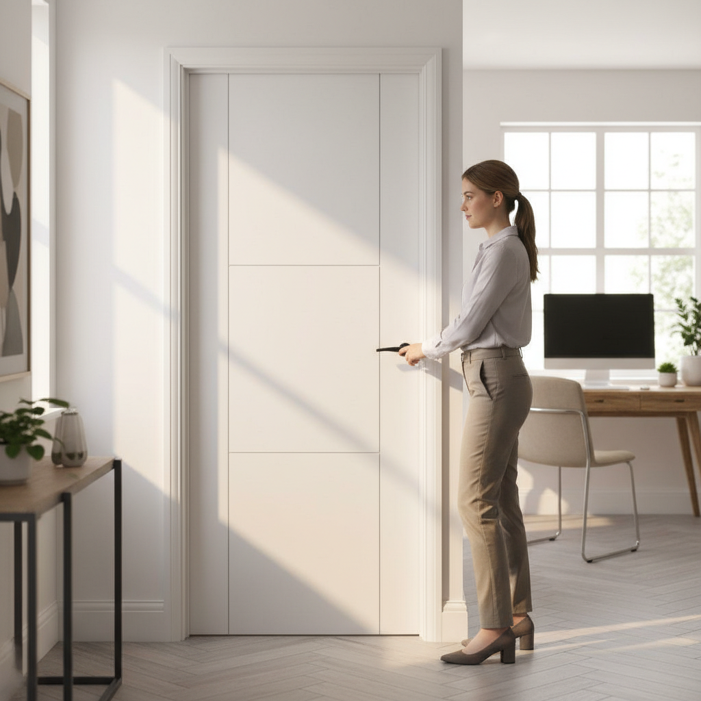 Premium White Internal Door with 3 Ladder Style Panels and Solid Core Construction for Strength and Stability