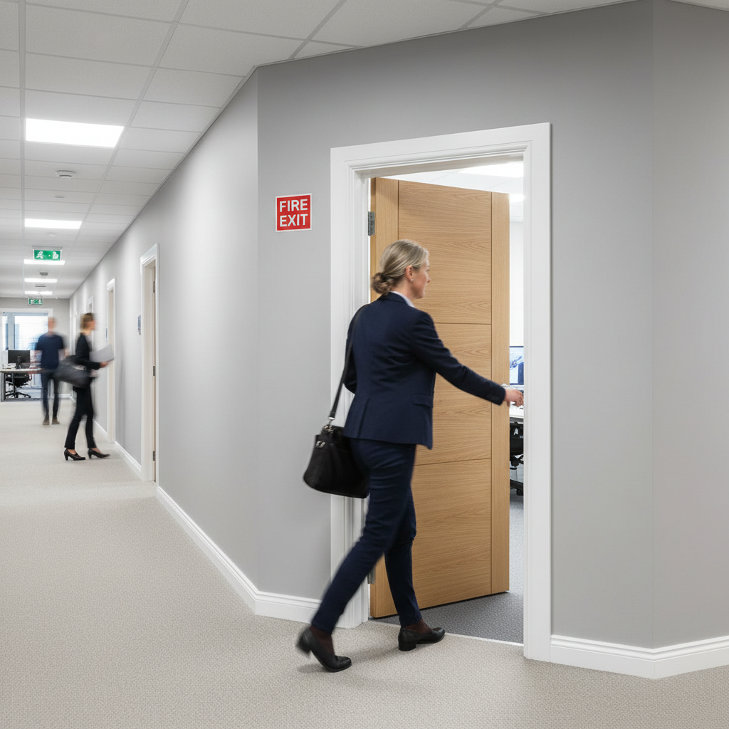 Premium Oak Fire Door with Stylish 3 Ladder-Style Panel Design, Fully Finished for Immediate Installation