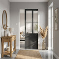 Internal Pocket Door Set 100mm Fully Finished Black 1 Panel 2 Light Clear Glass