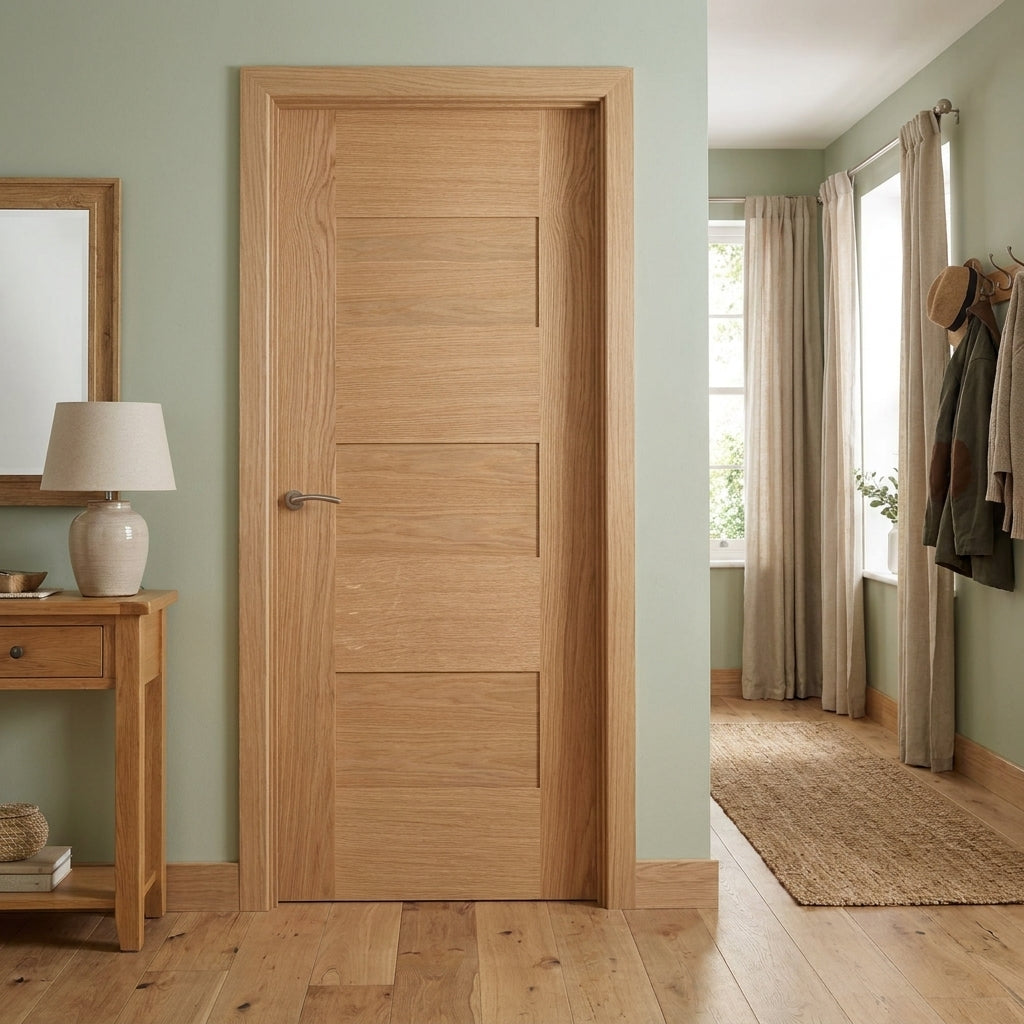 FD30 Fire Rated Oak Internal Door with Fully Finished Edison 7 Panel Design