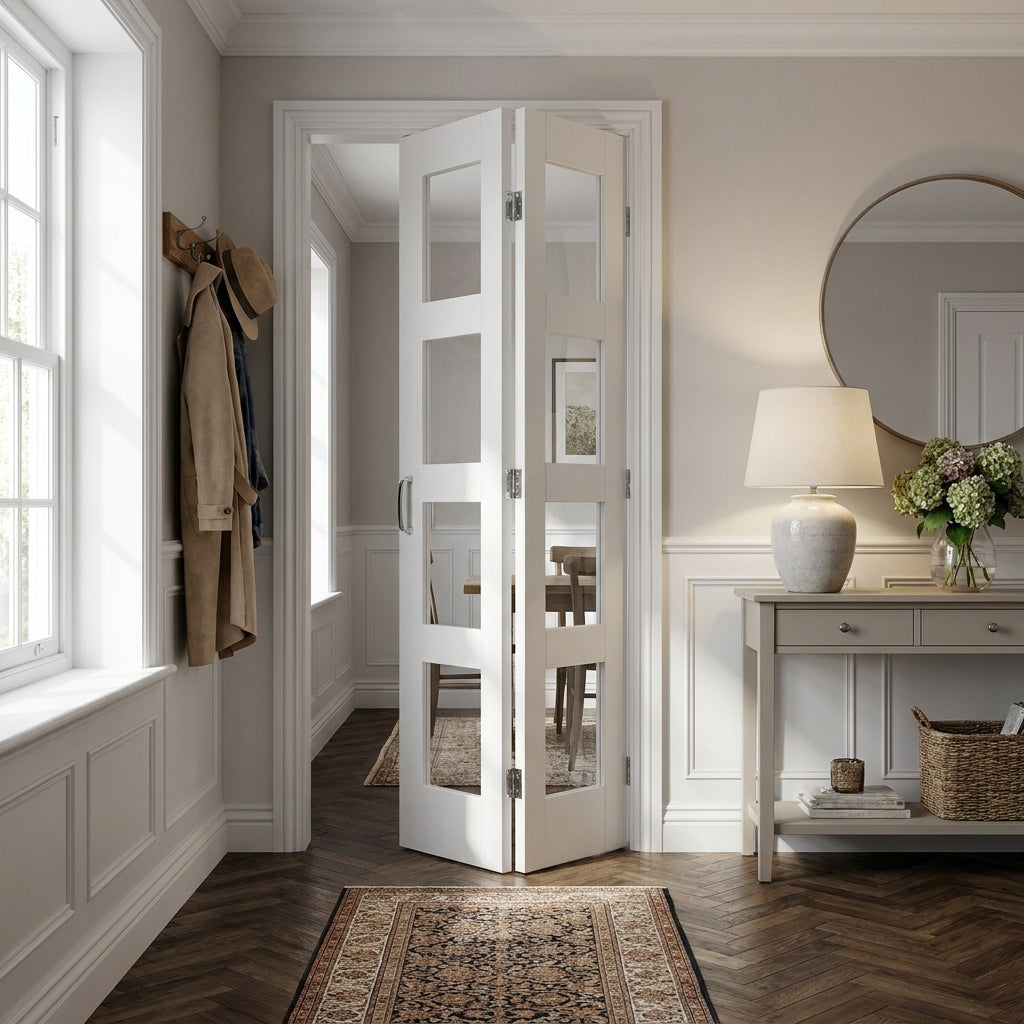 Internal Bi-fold Shaker Door with 8 Light Clear Glass and Primed Finish