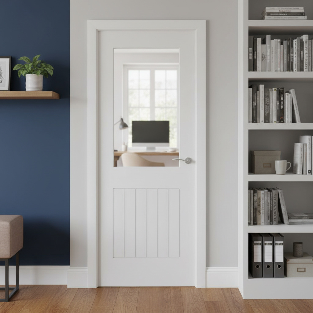 Premium White Glazed Internal Door with Engineered Construction and Deep U-Groove Design for Enhanced Stability and Natural Light Transfer