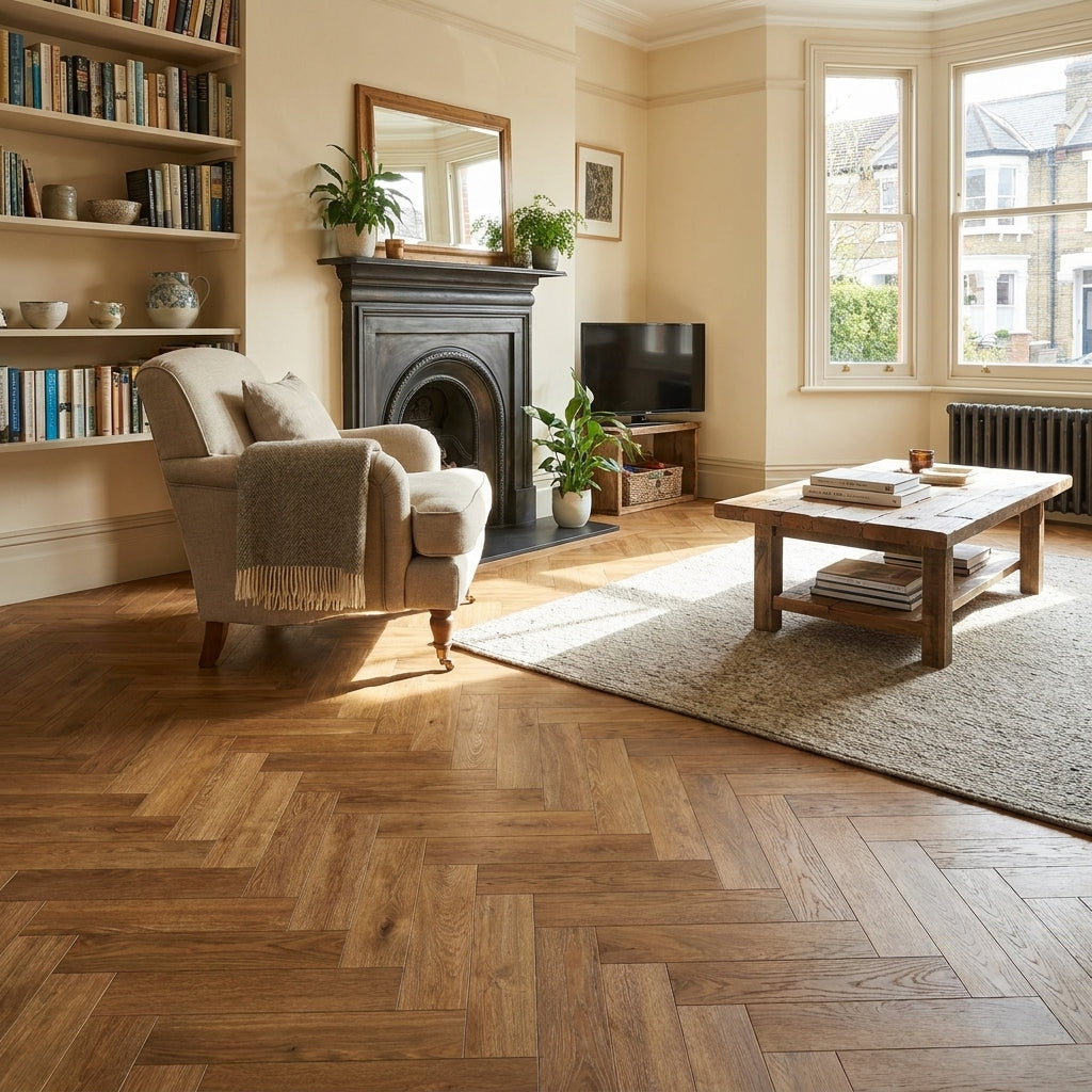 Herringbone 5.5mm Rigid Core LVT Flooring in Natural Oak
