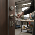 Premium CE13 Fire Door Handle Set with Round Lever Design in Satin Nickel Finish for 30 Minute and 60 Minute Fire Doors