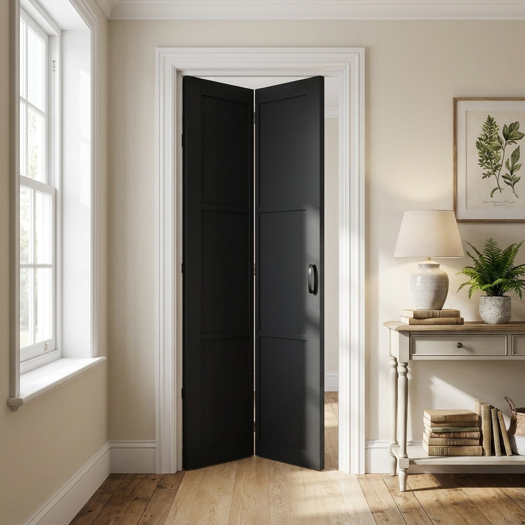 Internal Bi-fold Door, Jet Black, Fully Finished, 3 Panel, Industrial Style