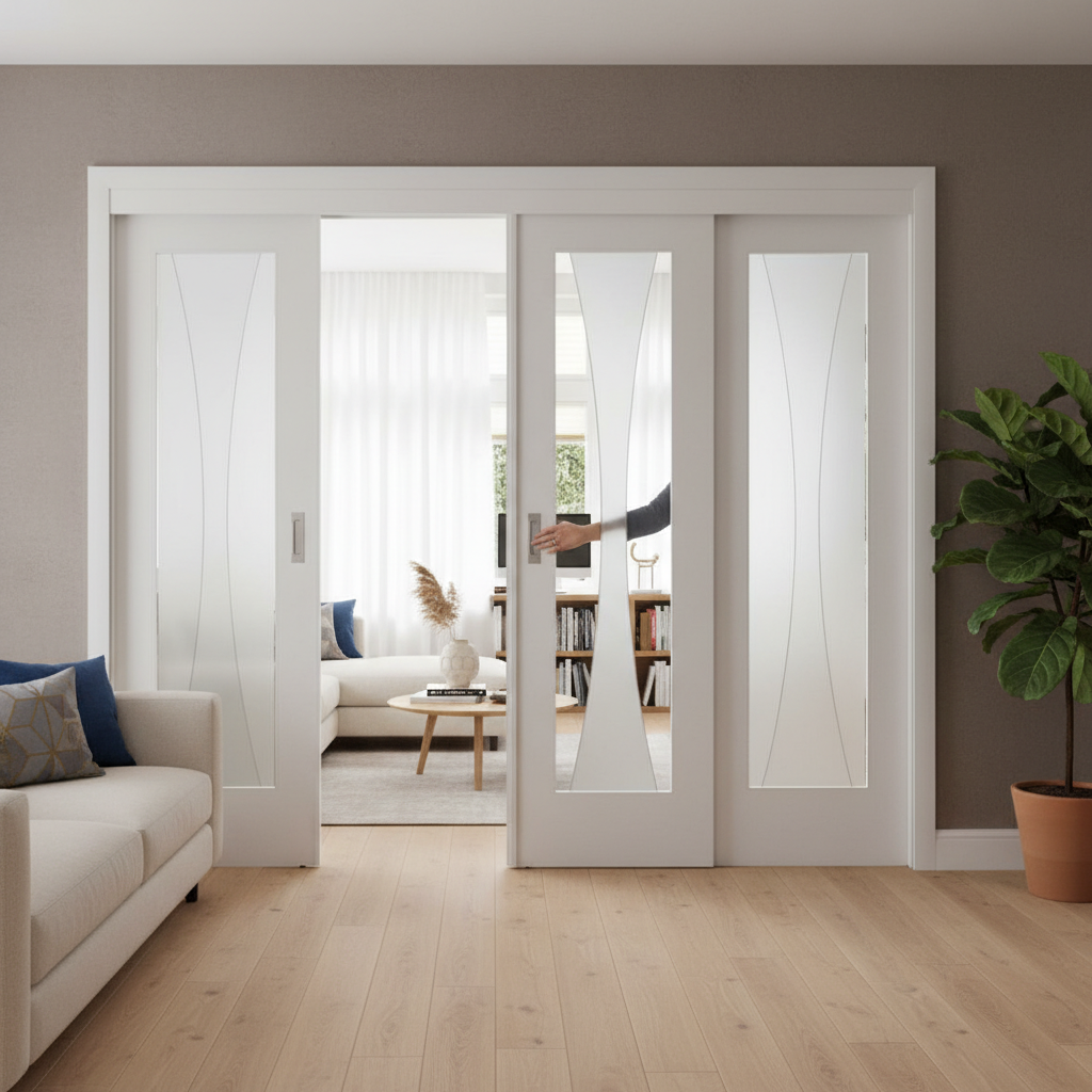Premium Sliding Room Divider with Glazed and Solid Panel Doors for Flexible Spaces