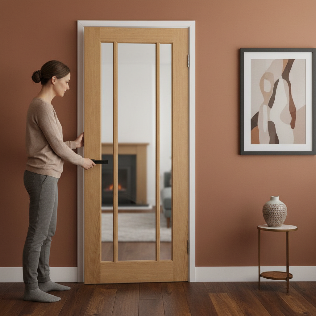 Oak Internal Fully Finished FD30 Fire Door with 3 Light Clear Glass Panels for Enhanced Safety and Aesthetics - Image 2