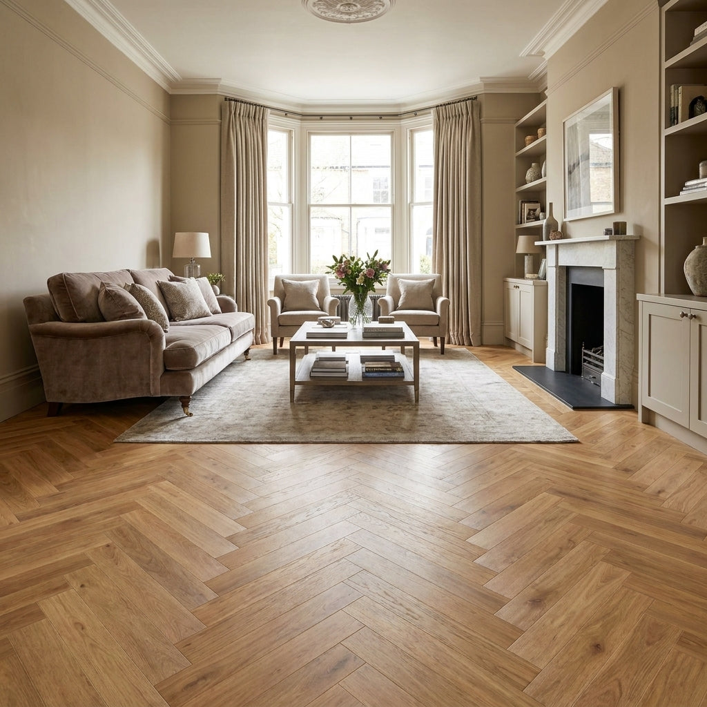 8mm Herringbone Laminate Flooring in Oak Finish with 4V Bevel Edge