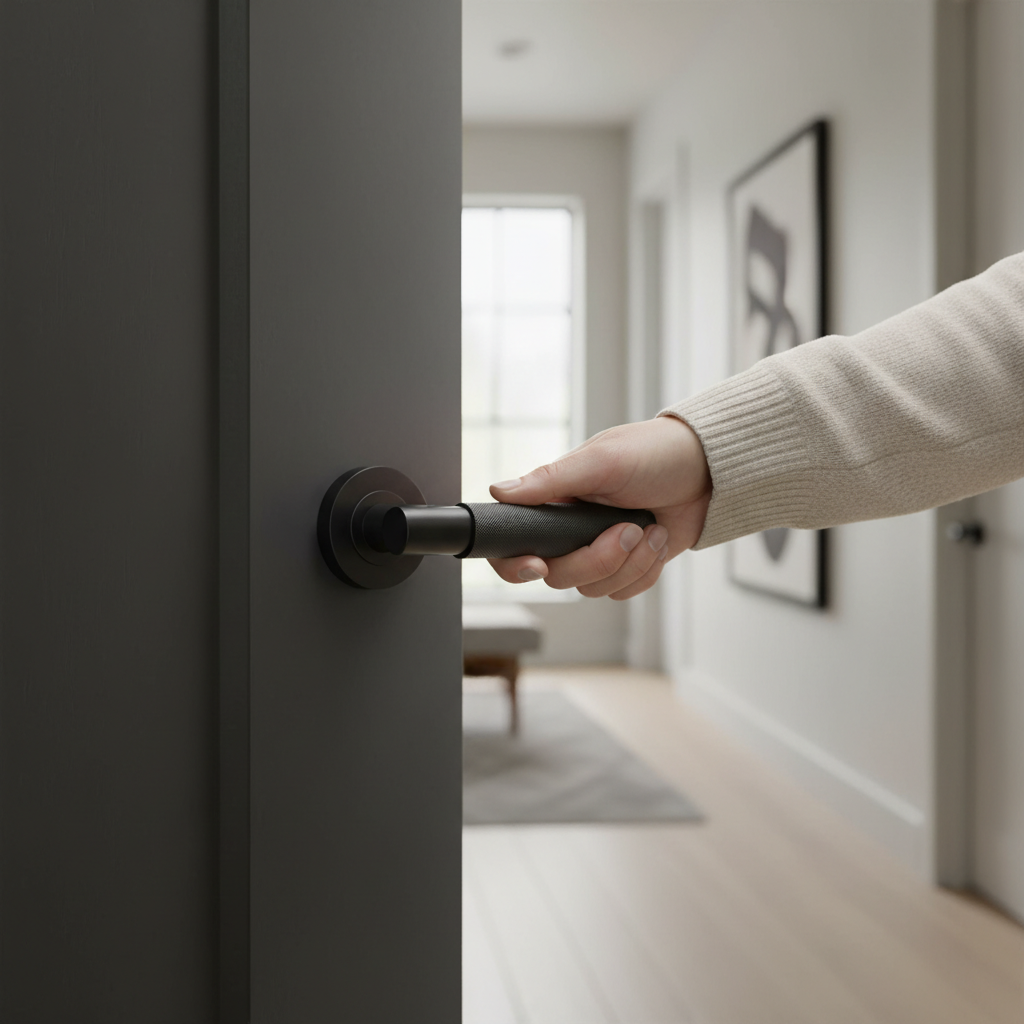 Premium Matt Black Knurled Lever on Concealed Fix Round Rose for Doors - High-Quality Professional Grade for Industrial and Commercial Applications