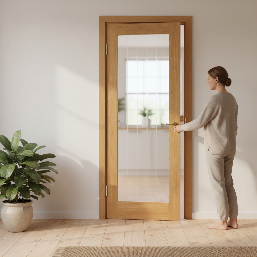 Premium Fully Finished Internal Door with Clear Tempered Glass and Engineered Construction for Strength and Stability