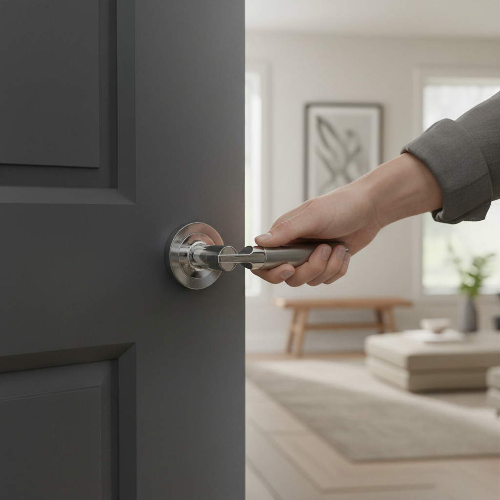 Premium Dakota Round Lever Door Handle - Two-Tone Satin Chrome and Polished Chrome Finish for Modern Interiors - Image 2