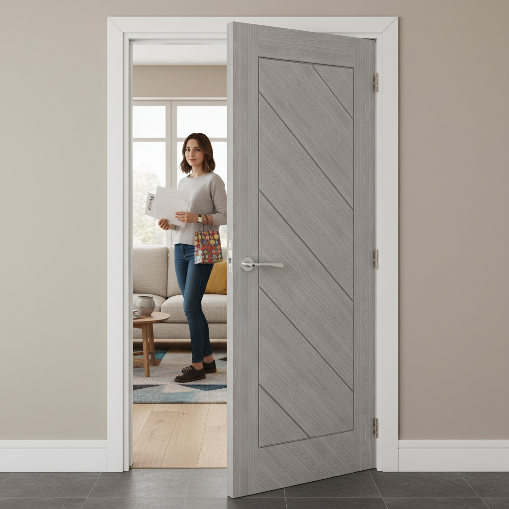 Premium Light Grey Ash Fire Door FD30 - Solid Core, Prefinished with Bespoke Sizes Available