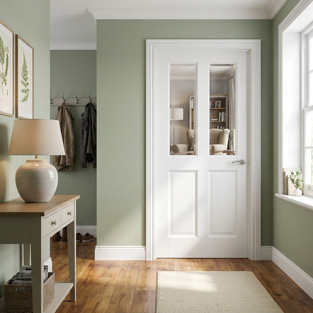 Internal White Door with 2 Panels, 2 Lights and Bevelled Clear Glass Finish