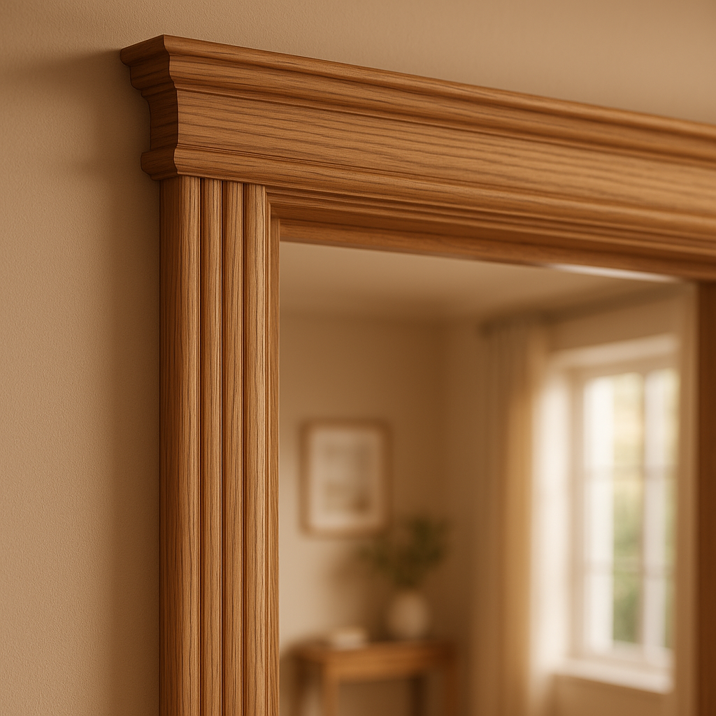 Fully Finished Oak Sovereign Architrave Set for Internal Use - detail view
