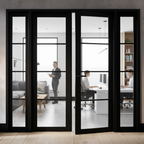 Premium Heavy Duty Room Divider with Clear Safety Glass, Black Finish, and Complete Assembly Kit for Elegant Space Separation