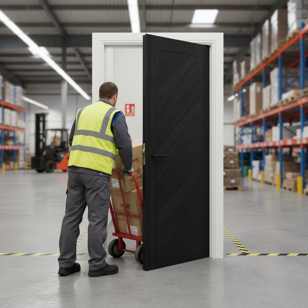 Internal Fully Finished Laminate FD30 Fire Door with Modern Black Finish and Solid Engineered Core for Enhanced Safety -...