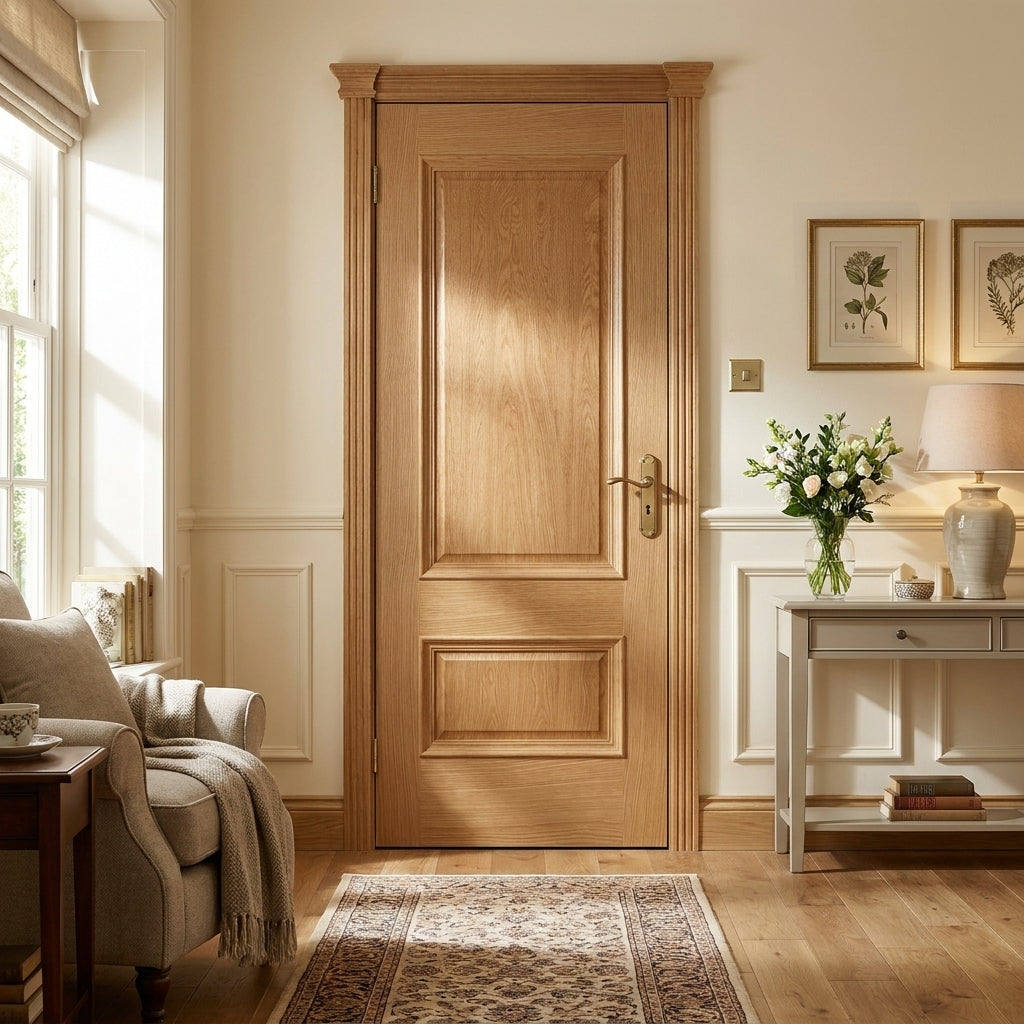 Internal Oak Fire Door, Fully Finished, Mayfair 2 Panel Design, Solid Core