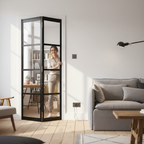 Premium Custom Made Industrial Style Bifold Door 80mm with Clear Glass Finish and Adjustable Track System