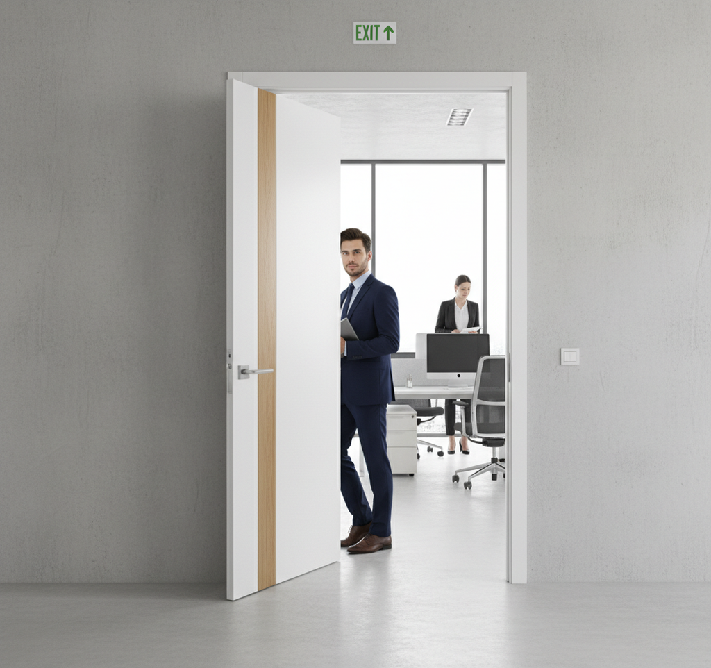Premium Internal Fully Finished Fire Door with Vertical Oak Insert - Contemporary Design for Modern Interiors